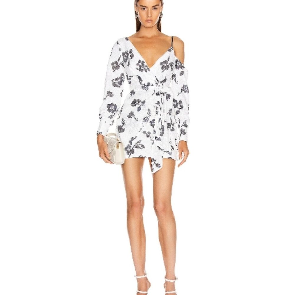 Self-Portrait Ivory/Navy floral Sequin Mini Wrap Dress Size 2